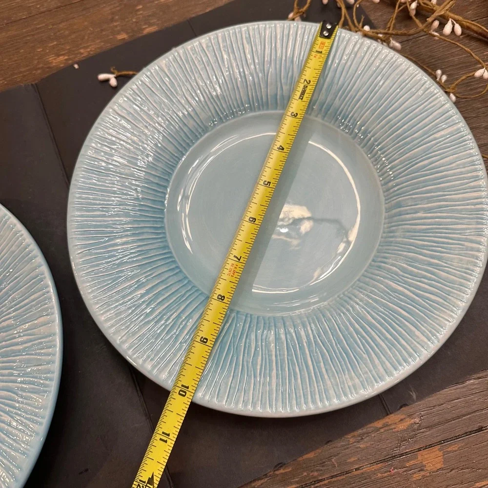 Pottery Barn Aqua Sausalito Textured Rim   2 Piece 10 inch salad appetizer Plate